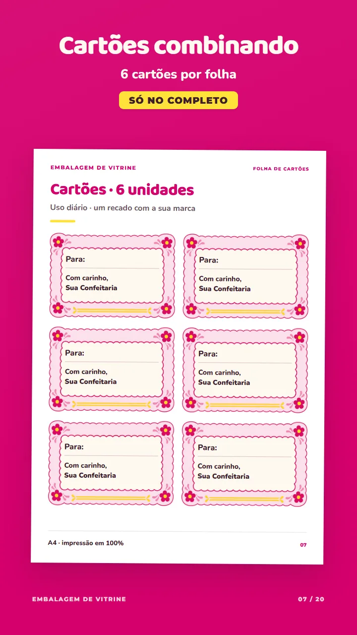 Página do PDF com 6 cartões combinando por folha, só no Completo