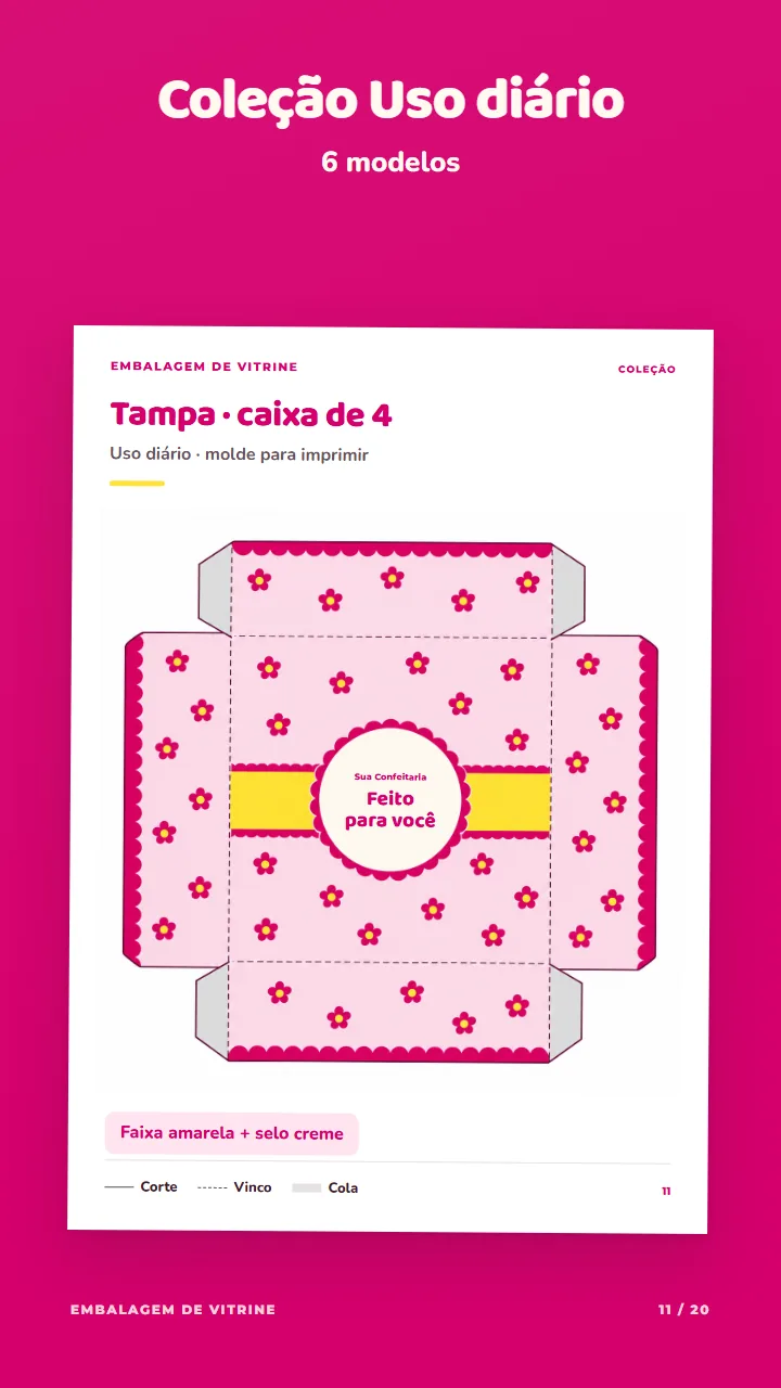 Página do PDF com o molde da tampa na coleção Uso diário