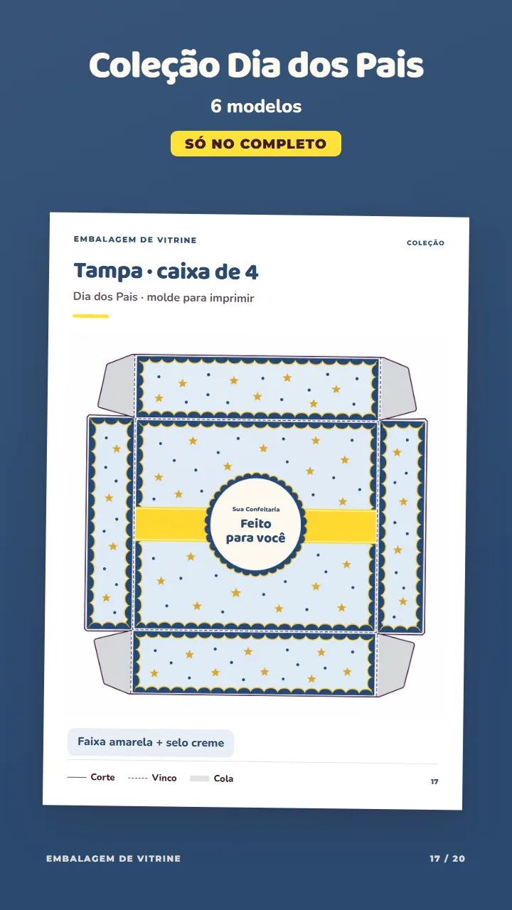 Página do PDF com o molde da tampa na coleção Dia dos Pais