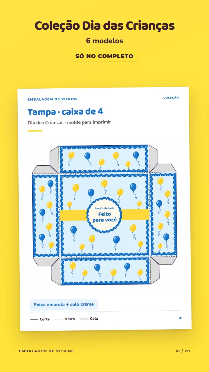 Página do PDF com o molde da tampa na coleção Dia das Crianças